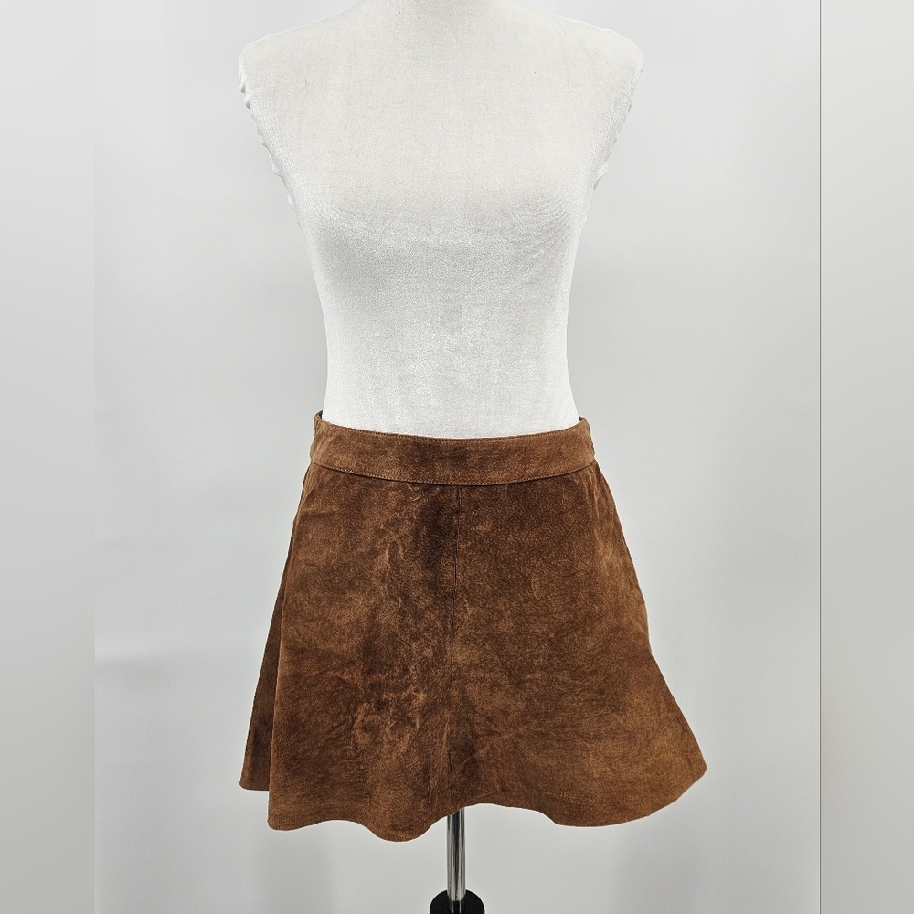 Free People Suede Leather Skirt Brown Vintage 10
